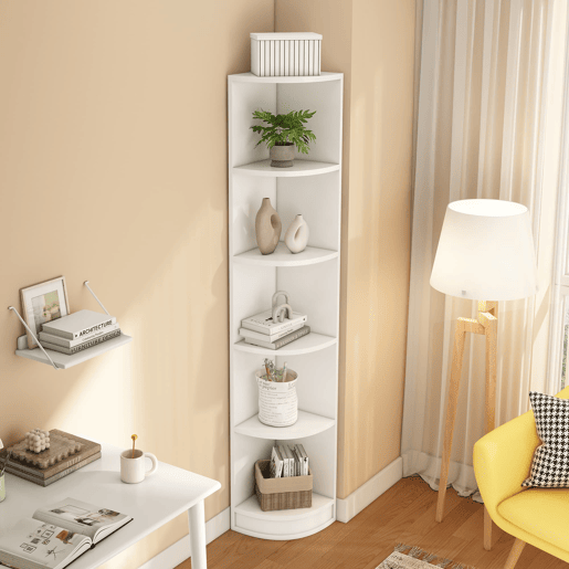 Estante de canto com 5 prateleiras - design simples, alta capacidade de carga - branco