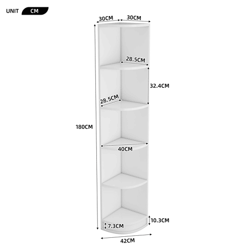 Estante de canto com 5 prateleiras - design simples, alta capacidade de carga - branco