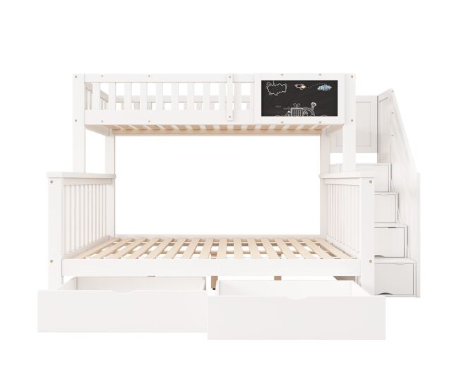 Cama litera infantil 90x200+140x200 - multifuncional con mesa y cajones - blanca