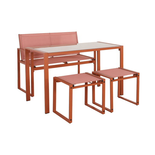 Mesa de jardim embutida em aço e textilene, 4 assentos, Tavena, Terracota, 125x59.5x74 cm