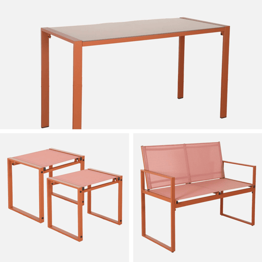 Mesa de jardim embutida em aço e textilene, 4 assentos, Tavena, Terracota, 125x59.5x74 cm