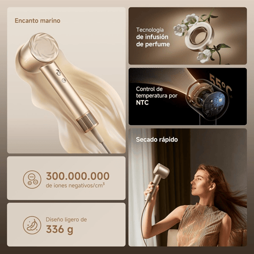 Secador de Cabelo Dreame Glory Mix 1600W Iónico, 3 Bicos Magnéticos, Dourado
