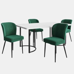 Conjunto de mesa e cadeiras 140×80×75cm - Mesa de jantar moderna, cadeiras de veludo verde escuro - Preto