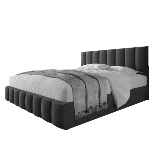 Cama estofada hidráulica 140x200 cm - Cabeceira ajustável, estrutura metálica, arrumação - Cinza