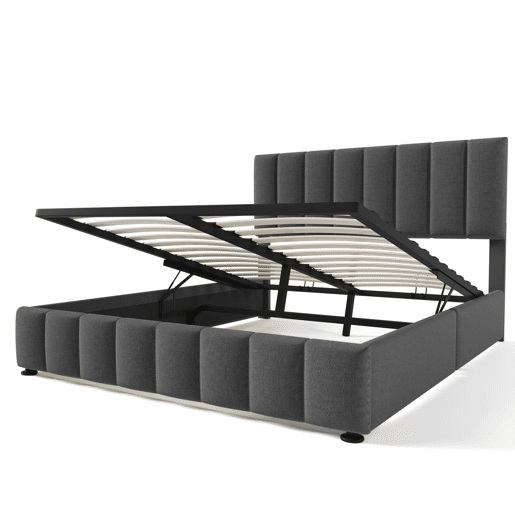 Cama estofada hidráulica 140x200 cm - Cabeceira ajustável, estrutura metálica, arrumação - Cinza