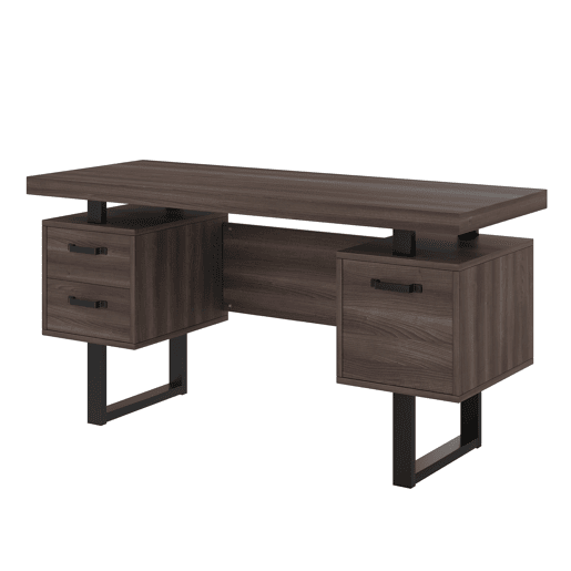 Secretária simples 135 x 54 cm - MDF e aço, gaveta silenciosa, gaveta para pastas, resistente à água - Castanho