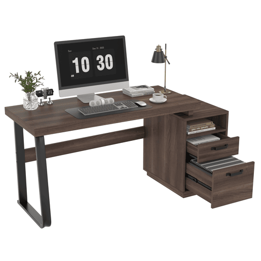 Secretária moderna 135x54 cm - design minimalista, com arrumação multifuncional - Castanho