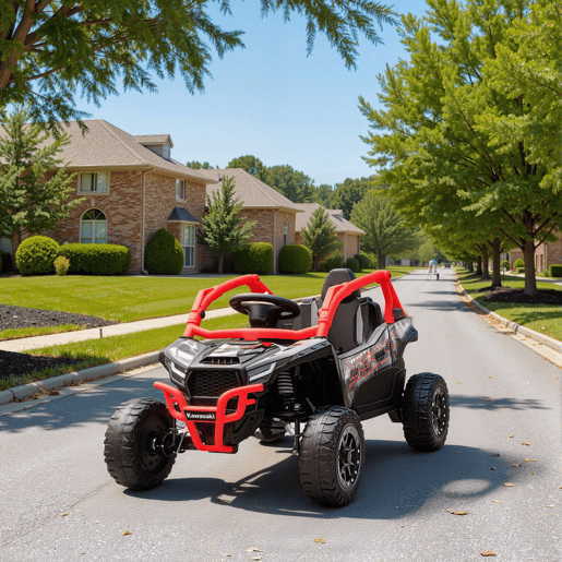 AIYAPLAY Carro Elétrico para Crianças 12V Kawasaki Teryx KRX 1000 Carro a Bateria UTV com 2 Motores Controlo Remoto 2,4G Suspensão Traseira Faróis USB para Crianças acima de 3 Anos 100x64x56 cm Vermelho
