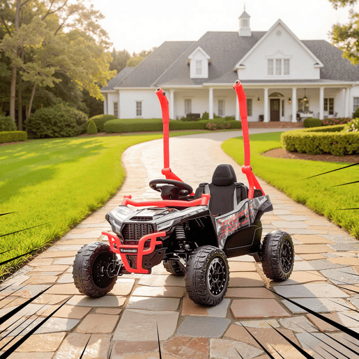 AIYAPLAY Carro Elétrico para Crianças 12V Kawasaki Teryx KRX 1000 Carro a Bateria UTV com 2 Motores Controlo Remoto 2,4G Suspensão Traseira Faróis USB para Crianças acima de 3 Anos 100x64x56 cm Vermelho
