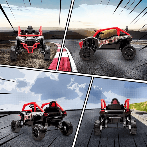 AIYAPLAY Carro Elétrico para Crianças 12V Kawasaki Teryx KRX 1000 Carro a Bateria UTV com 2 Motores Controlo Remoto 2,4G Suspensão Traseira Faróis USB para Crianças acima de 3 Anos 100x64x56 cm Vermelho
