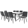 Conjunto de sala de jantar 140180x80cm - Mesa moderna com 8 cadeiras, veludo cinzento, pernas pretas, MDF