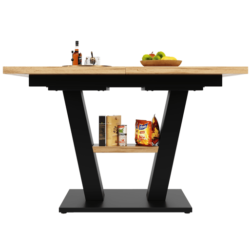 Conjunto de sala de jantar extensível 118-157x70 cm - 4 cadeiras, mesa com pernas em V - Preto, Natural