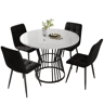 Conjunto de sala de jantar de 5 peças - Mesa redonda de 100 cm - Estrutura metálica preta - Cadeiras de veludo preto