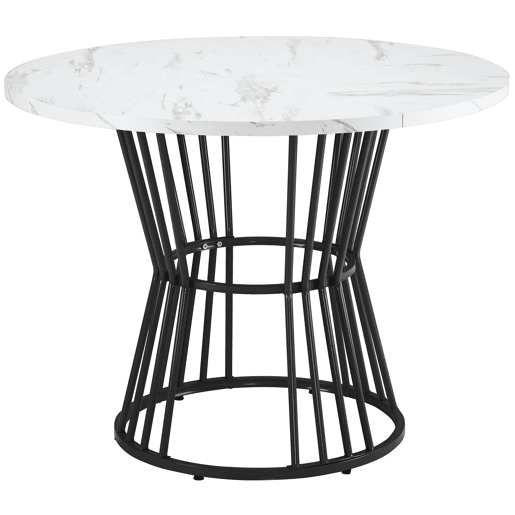 Conjunto de sala de jantar de 5 peças - Mesa redonda de 100 cm - Estrutura metálica preta - Cadeiras de veludo preto