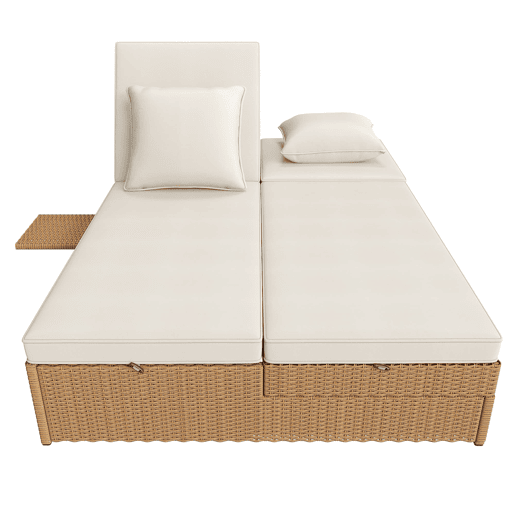 Espreguiçadeira exterior Rattan - Dupla, dobrável, com almofadas, resistente às intempéries - Branca