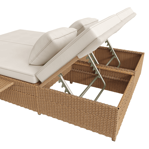 Espreguiçadeira exterior Rattan - Dupla, dobrável, com almofadas, resistente às intempéries - Branca