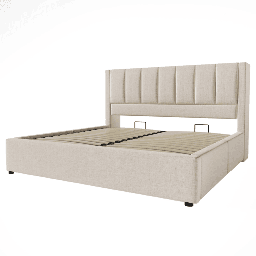 Cama estofada 160x200 cm - Com suporte oculto para chávenas, estação de carregamento, arrumação - Bege
