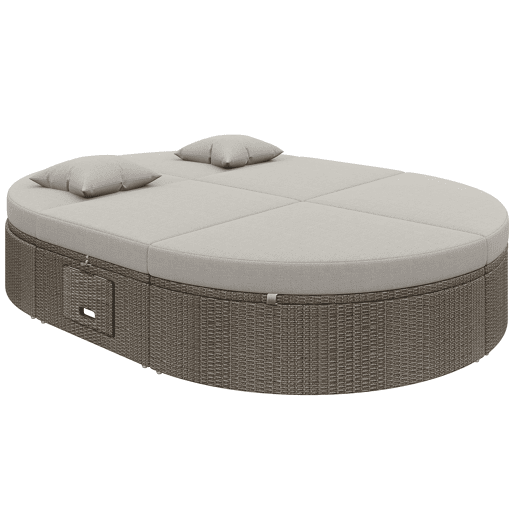 Cama de casal em rattan para 2 pessoas - Com prateleira lateral, mesa dobrável, ângulo ajustável - Cinza