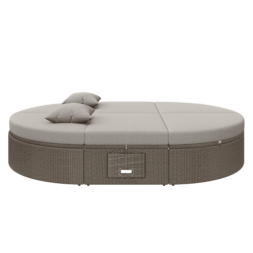 Cama de casal em rattan para 2 pessoas - Com prateleira lateral, mesa dobrável, ângulo ajustável - Cinza