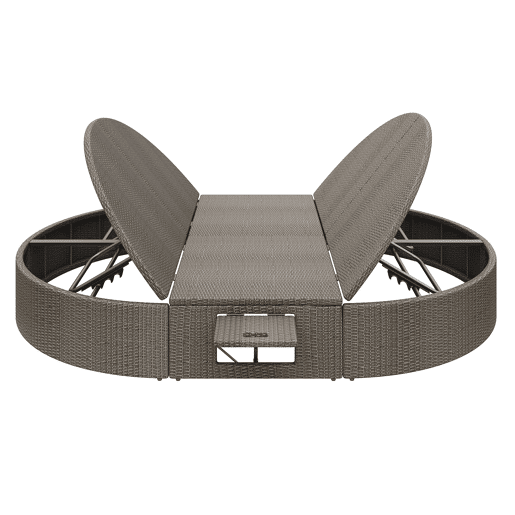Cama de casal em rattan para 2 pessoas - Com prateleira lateral, mesa dobrável, ângulo ajustável - Cinza
