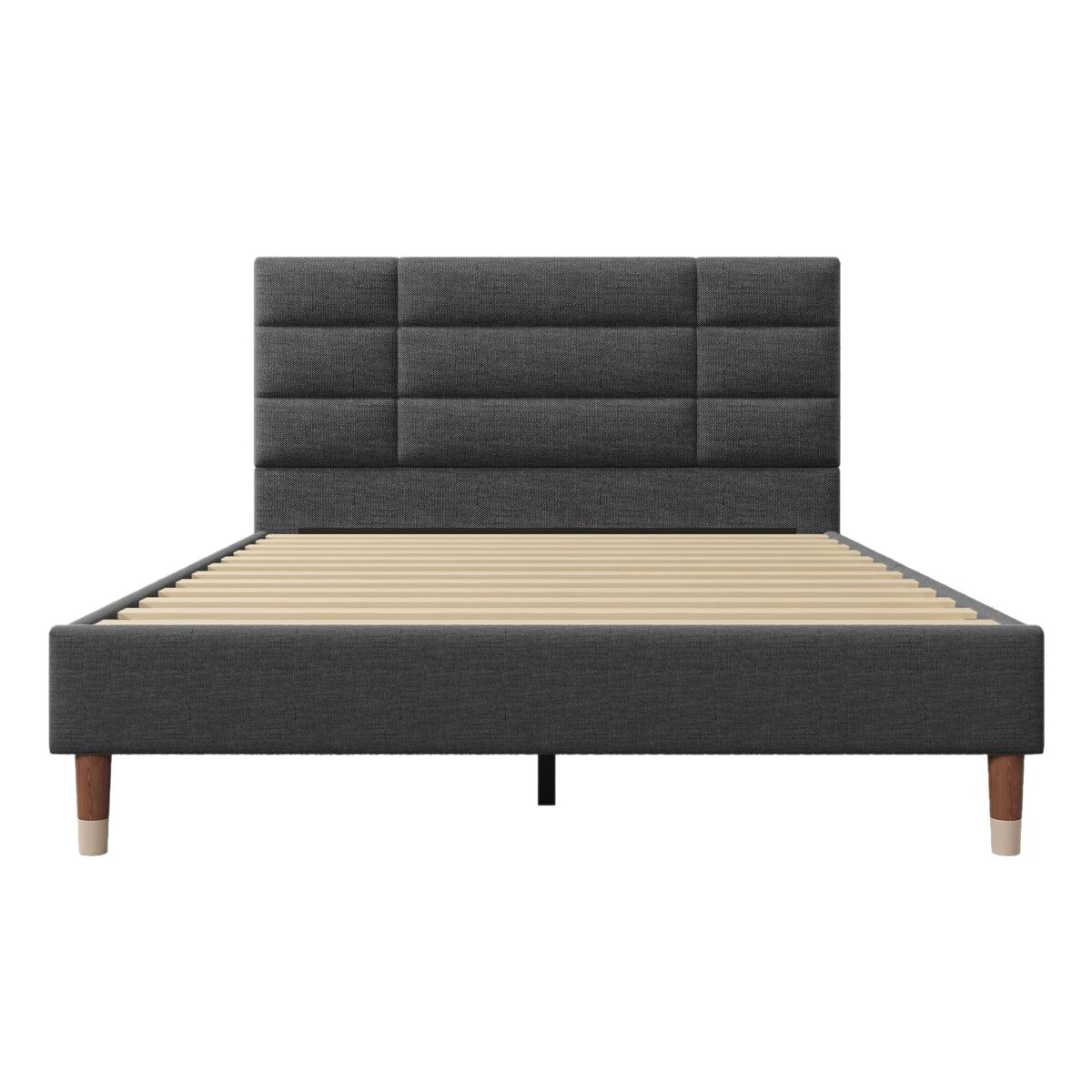 Cama tapizada 140x200 cm - con somier y cabecero - linóleo gris oscuro