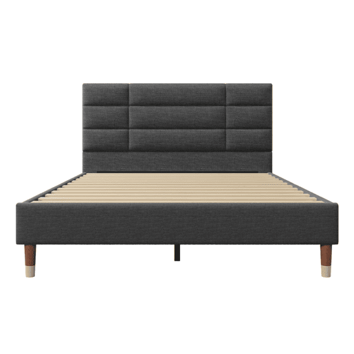 Cama estofada 140x200 cm - Com estrado e cabeceira - Linóleo cinzento escuro