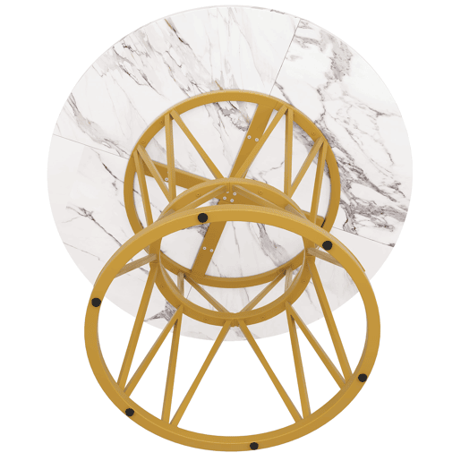 Conjunto de mesa e cadeiras 5 peças 100 cm - Mesa redonda MDF mármore, cadeiras de veludo cinza, pernas metálicas - Dourado, Cinza