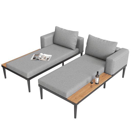 Dia de descanso duplo ao ar livre - Cama lounge multifuncional com prateleiras - Cinza
