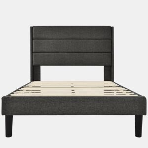 Cama estofada 90x200 cm - Estrutura com estrado e cabeceira, design moderno, cinzento