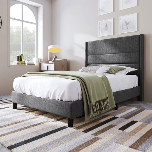 Cama estofada 90x200 cm - Estrutura com estrado e cabeceira, design moderno, cinzento