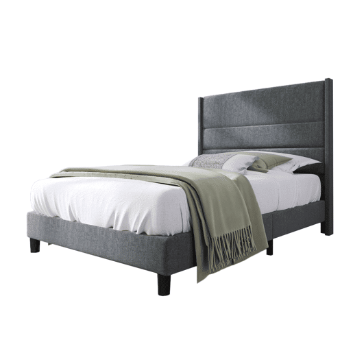 Cama estofada 90x200 cm - Estrutura com estrado e cabeceira, design moderno, cinzento