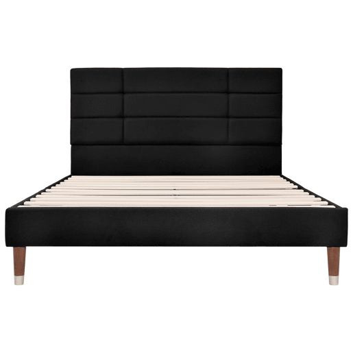 Cama estofada 140x200 cm - Com estrado e cabeceira, em linho preto, para adultos e jovens (com colchão)