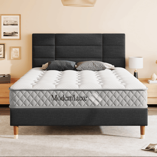 Cama estofada 140x200 cm - Com estrado e cabeceira, em linho preto, para adultos e jovens (com colchão)
