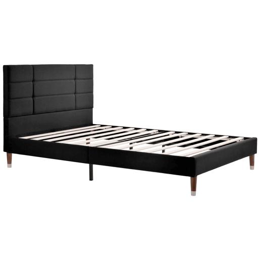 Cama estofada 140x200 cm - Com estrado e cabeceira, em linho preto, para adultos e jovens (com colchão)