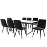 Conjunto de sala de jantar 140180x80cm - 8 cadeiras, mesa moderna, MDF branco, pernas pretas, cadeiras de veludo preto