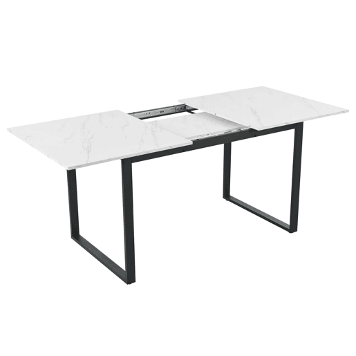 Conjunto de sala de jantar 140180x80cm - 8 cadeiras, mesa moderna, MDF branco, pernas pretas, cadeiras de veludo preto