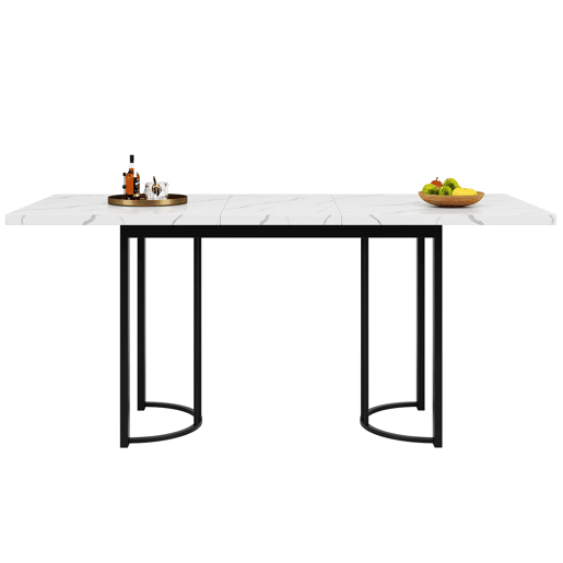 Conjunto de sala de jantar de 9 peças 140x80 cm - Mesa extensível com 8 cadeiras de veludo preto - Branco e Preto