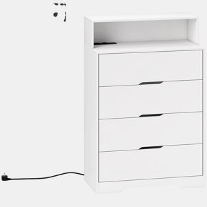 HOMCOM Cómoda com 4 Gavetas e Estação de Carregamento Móvel de Arrumação para Quarto com Porta USB Porta USB-C Prateleira Aberta 80x40x120 cm Branco