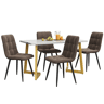 Conjunto de sala de jantar 117x68cm - Mesa retangular moderna com 4 cadeiras, Cadeiras de veludo castanho, Pernas douradas