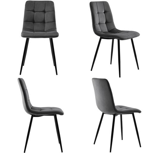 Conjunto de sala de jantar 117 cm - Mesa retangular com 4 cadeiras, Cadeiras de veludo cinza, Pernas douradas