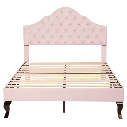 Cama estofada 140x200 - com cabeceira ajustável, suporte de ripas, rosa