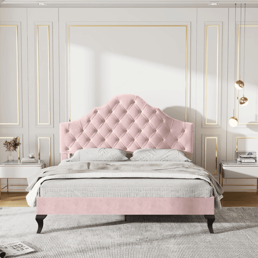 Cama estofada 140x200 - com cabeceira ajustável, suporte de ripas, rosa