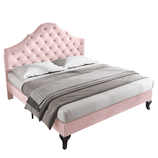 Cama estofada 140x200 - com cabeceira ajustável, suporte de ripas, rosa