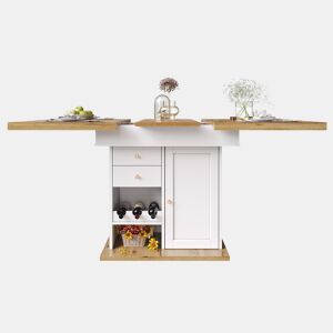 Mesa extensível telescópica 110-140x80cm - Mesa de cozinha com prateleira para snacks e vinho - Branca