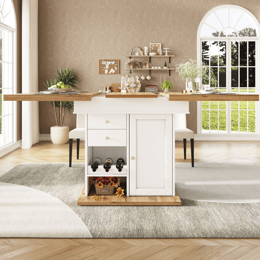 Mesa extensível telescópica 110-140x80cm - Mesa de cozinha com prateleira para snacks e vinho - Branca