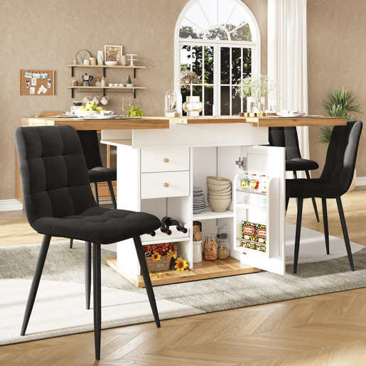 Mesa extensível telescópica 110-140x80cm - Mesa de cozinha com prateleira para snacks e vinho - Branca