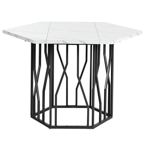 Conjunto de sala de jantar de 5 peças - Mesa de jantar hexagonal em mármore + 4 cadeiras em veludo preto - Preto