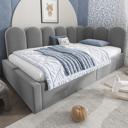 Cama estofada 90x190 cm - Sofá-cama com arrumação hidráulica - Cinza