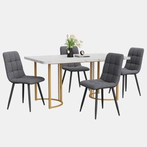 Conjunto de sala de jantar 140x80cm - Mesa de cozinha com 4 cadeiras - Pernas metálicas douradas