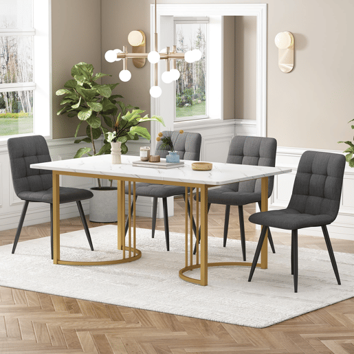 Conjunto de sala de jantar 140x80cm - Mesa de cozinha com 4 cadeiras - Pernas metálicas douradas